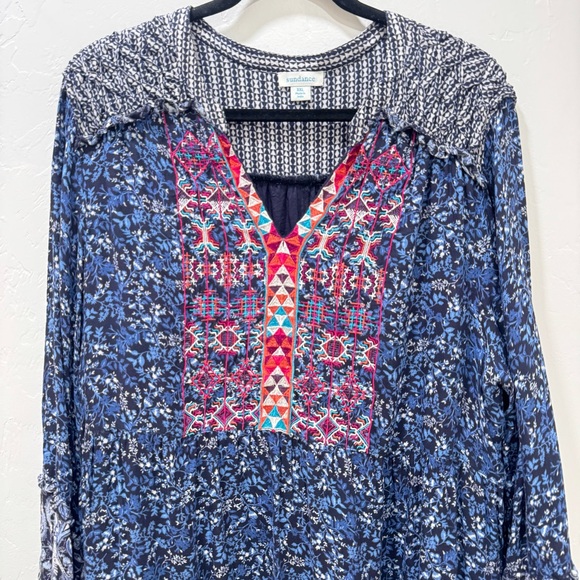 Sundance Talulah Embroidered Blue Floral Boho Dress Women's XXL Knee Length - Picture 3 of 13
